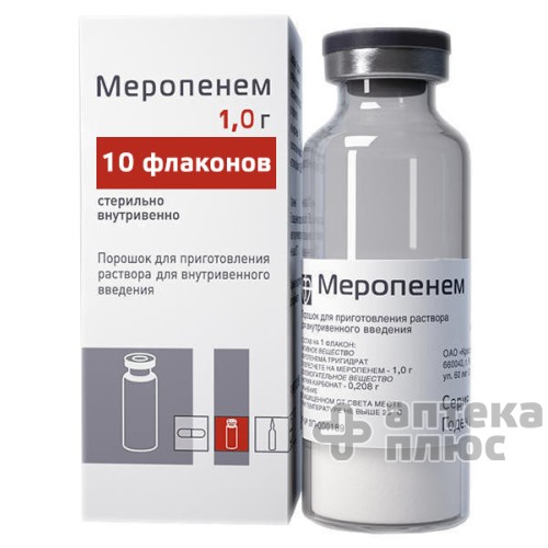 Меропенем порошок для інєкцій 1000 мг флакон №10 Меропенем порошок для інєкцій 1000 мг флакон №10