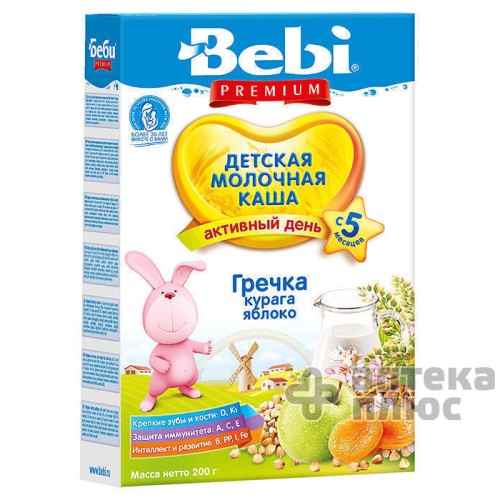 Беби Премиум Каша Молочная 250 г, гречка, курага, яблоко