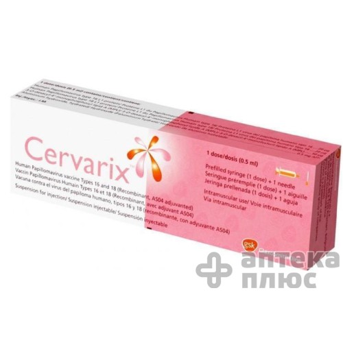 Церварикс суспензія для інєкцій 1 доза шприц 0 №5 мл