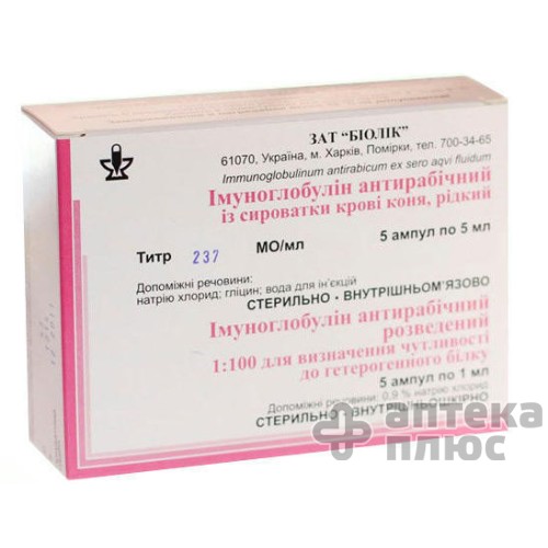Иммуноглобулин Антирабический раствор для инъекций ампулы 5 мл №5