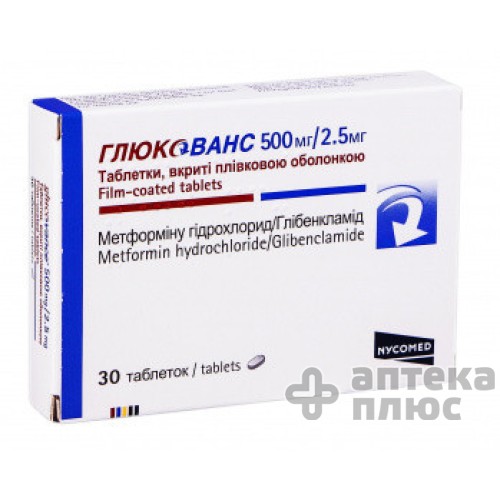 Глюкованс таблетки в/о 500 мг + 2 №5 мг
